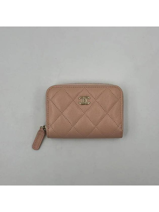 Classic Zipper Coin Purse Grained Shiny Calfskin Gold Metal Light Pink AP0216 - CHANEL - BALAAN 2