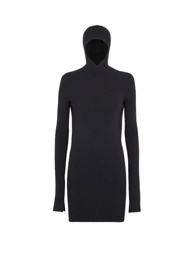 Long Sleeve Hooded Wool Silk Short Dress Black - FENDI - BALAAN 1