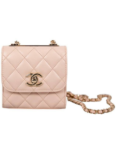 CC Logo Chain Mini Leather Cross Bag Pink Beige - CHANEL - BALAAN 1