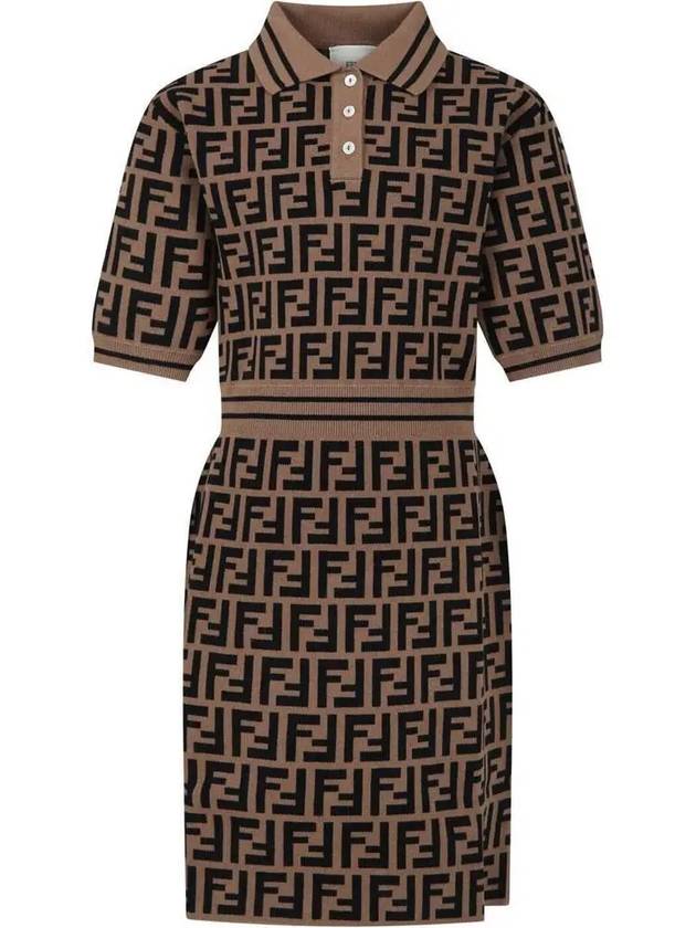 Kids Cotton FF Logo Dress Brown - FENDI - BALAAN 3