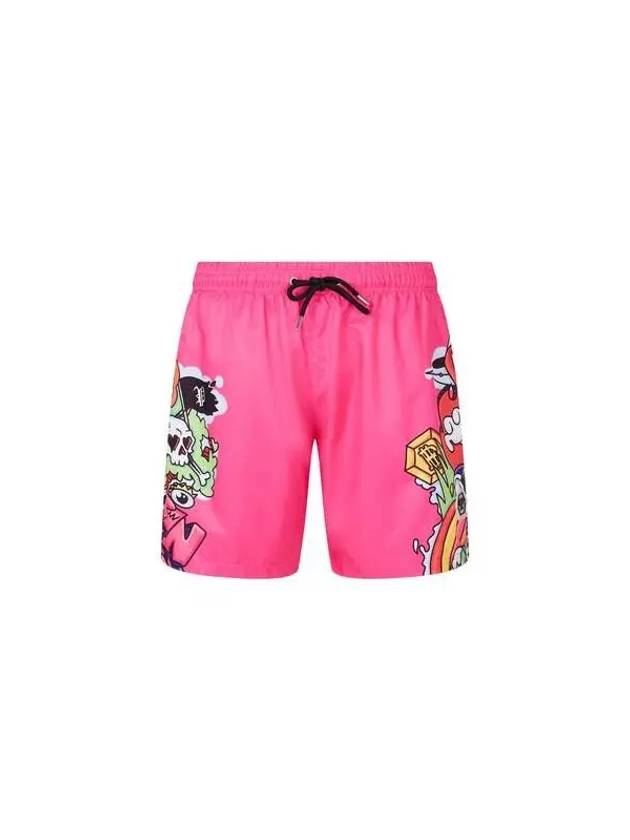 Men's Skull Gang Print Swim Trunks Dark Pink 270993 - PHILIPP PLEIN - BALAAN 1