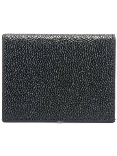 Pebble Grained Leather Double Card Wallet Black - THOM BROWNE - BALAAN 2