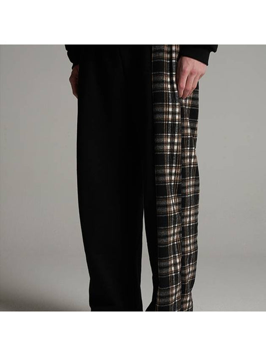 Check color combination wide banding pants black - TENER - BALAAN 1