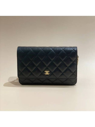 Classic Wallet On Chain Crossbody Bag Grained Calfskin Gold Black - CHANEL - BALAAN 2