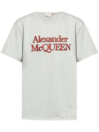 Embroidered Logo Short Sleeve T-Shirt Grey - ALEXANDER MCQUEEN - BALAAN 1