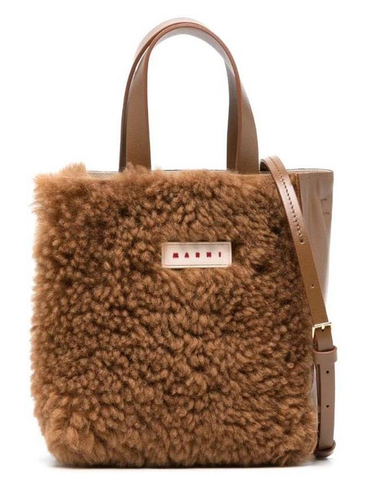 Shearling Museo Soft Mini Tote Bag Brown - MARNI - BALAAN 1