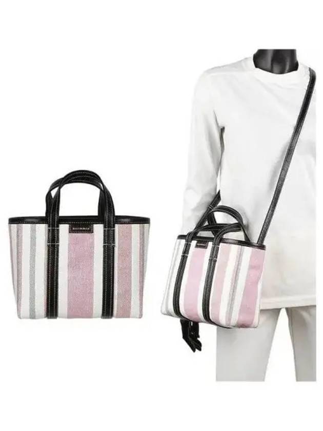 Barbes East West Raffia Striped Shopper Tote Bag Pink - BALENCIAGA - BALAAN 2