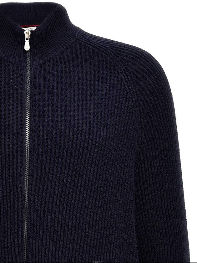 Ribbed Cotton Full-Zip Cardigan Navy - BRUNELLO CUCINELLI - BALAAN 5