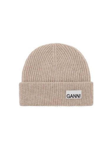 Women's Logo Wool Beanie Sand Beige - GANNI - BALAAN 1