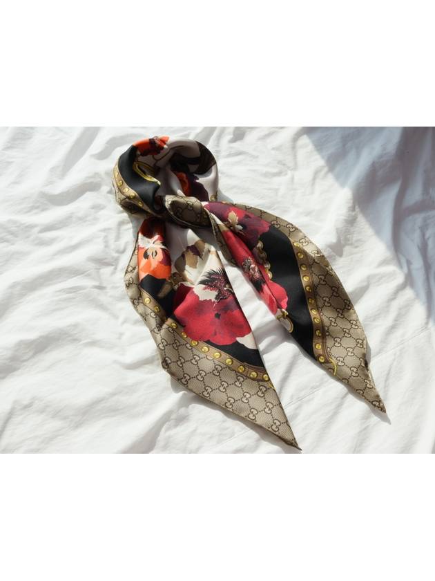 GG Flower Square Silk Scarf - GUCCI - BALAAN 9