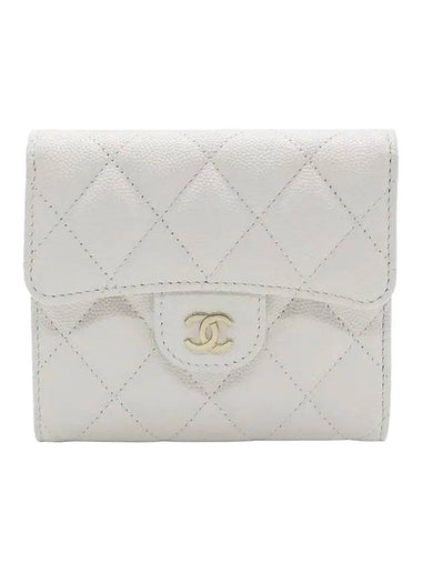 CC Logo Flap Leather Half Wallet White - CHANEL - BALAAN 1