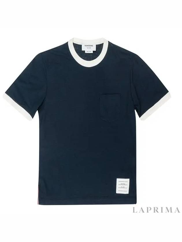 Women's Contrast Trimming Logo Patch Short Sleeve T-Shirt Navy - THOM BROWNE - BALAAN 5