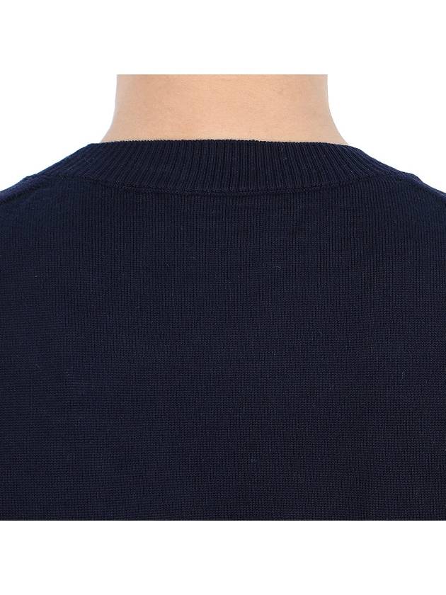 Heart Embroidered Logo Crew Neck Knit Top Navy - AMI - BALAAN 9