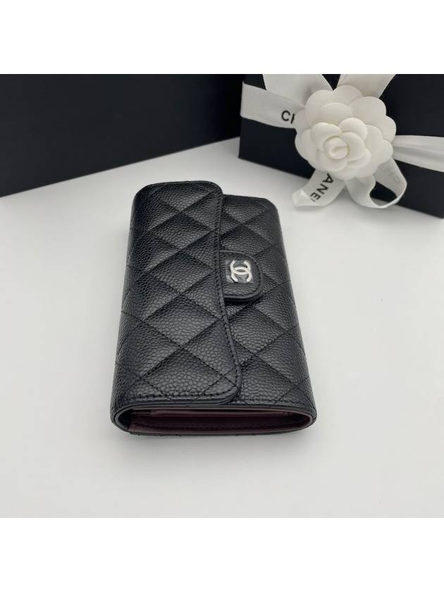 Classic Flap Wallet Grained Calfskin & Silver Black - CHANEL - BALAAN 4