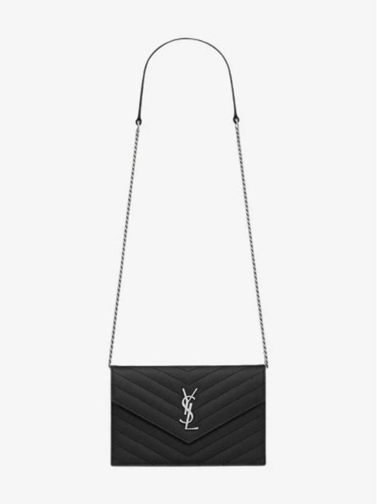 Cassandre Envelope Chain Shoulder Bag In Grain De Poudre Leather Noir - SAINT LAURENT - BALAAN 2