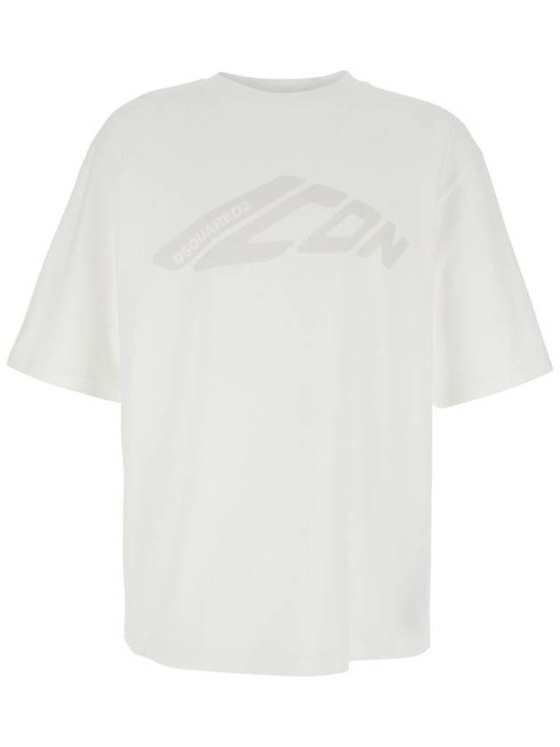 White Crewneck T-Shirt With Icon Logo Printed On The Front In Cotton Man - DSQUARED2 - BALAAN 1