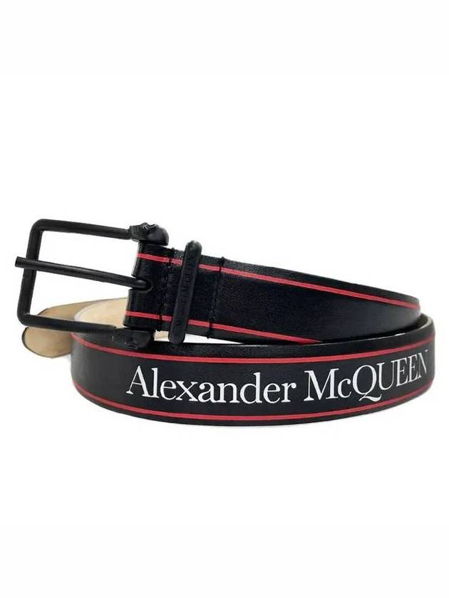 Logo Print Smooth Leather Belt Black - ALEXANDER MCQUEEN - BALAAN 1