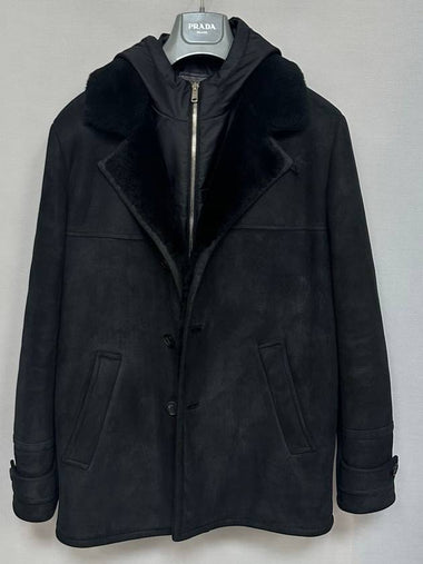 Hooded zip up layered shearling jacket 100 - PRADA - BALAAN 1