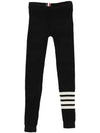 Women's Wool Cashmere Rib 4 Bar Leggings Black - THOM BROWNE - BALAAN 2