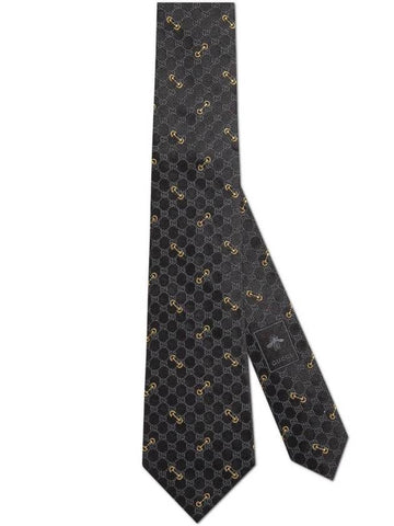 GG Horsebit Embroidery Silk Jacquard Tie Black Grey - GUCCI - BALAAN 1