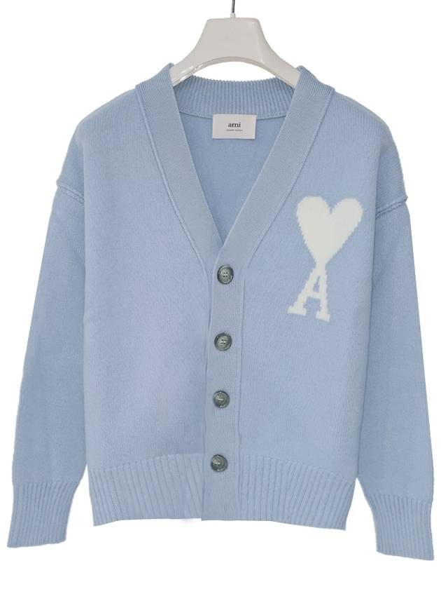 Heart A Logo Wool Cardigan Light Blue - AMI - BALAAN 2