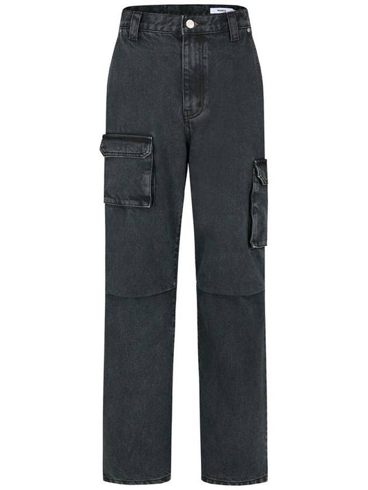 wide fit unbalanced cargo pants dark gray - NUAKLE - BALAAN 1