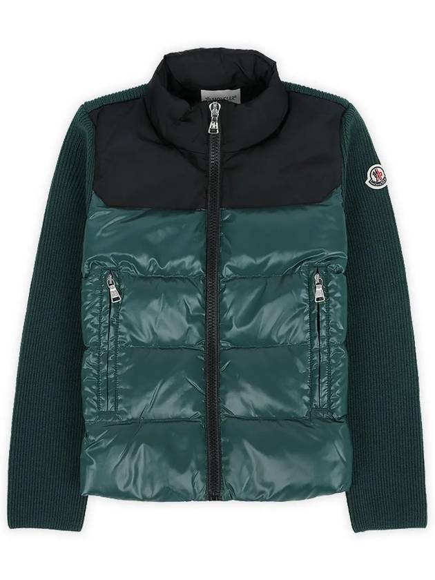 Kids High Neck Knit Mix Zip up Jacket Green 9B00007 M1131 870 8 10A - MONCLER - BALAAN 3