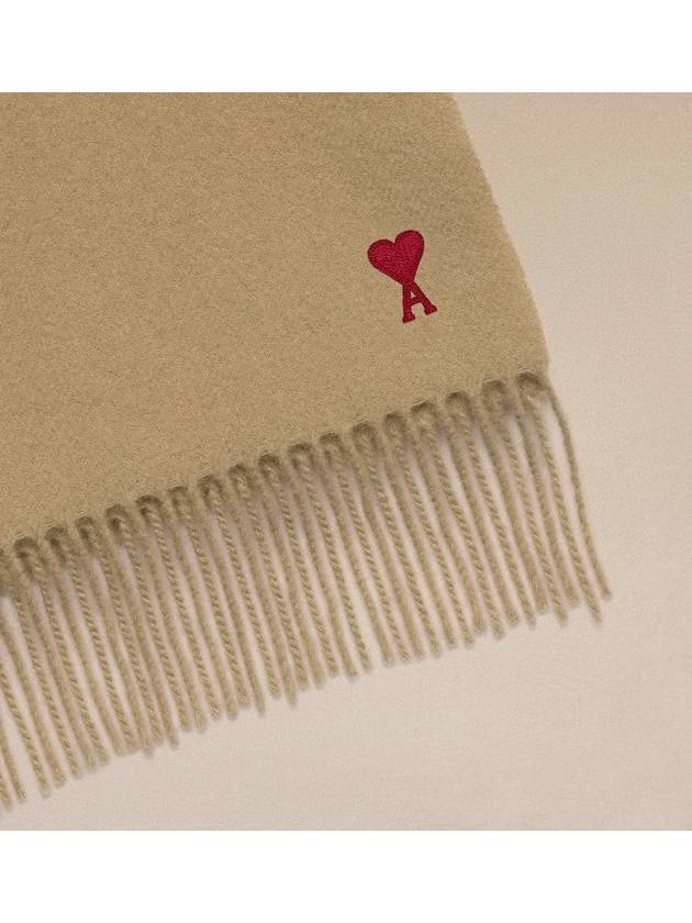 Small Heart Logo Wool Scarf Beige - AMI - BALAAN 4