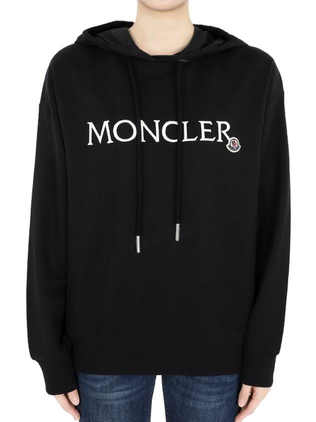 Moncler Women s Embroidered Logo Hooded Sweatshirt Black 8G00016 89A1K 999 - MONCLER - BALAAN 1