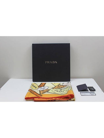 Orange logo pattern print twilly scarf - PRADA - BALAAN 1