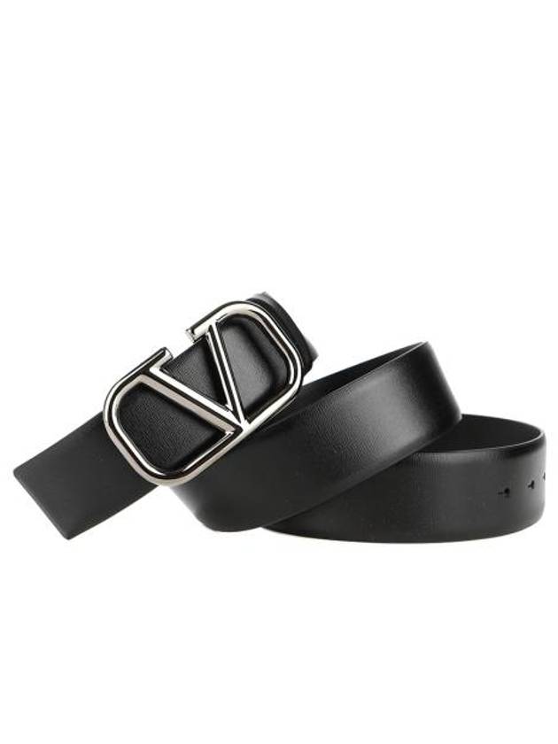 V Logo Signature Leather Belt Black - VALENTINO - BALAAN 4