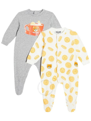 Moschino Newborn Cloud Toy Cookies Baby Set Of 2 Logo Printed Onesies, Size 9/12M - MOSCHINO - BALAAN 1