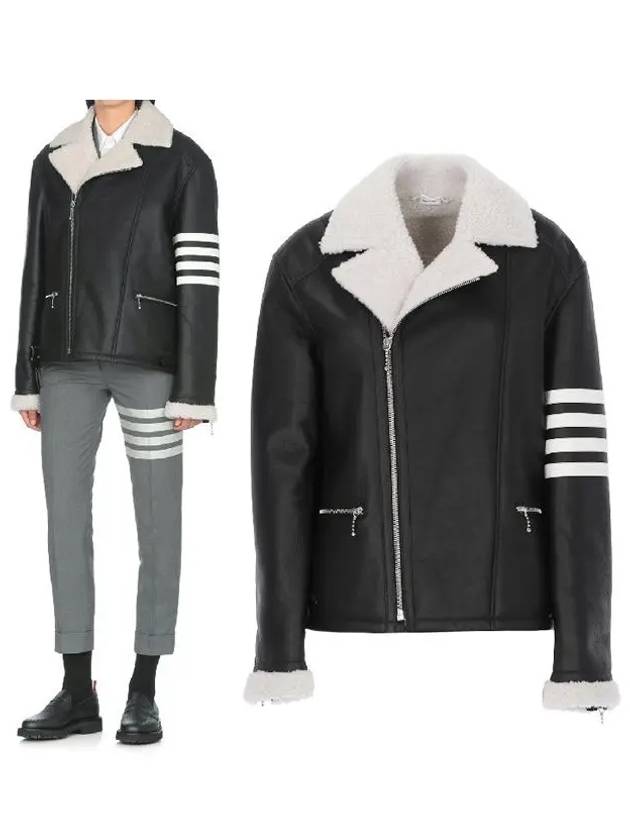 Shearling Perfecto Moto Leather Jacket - THOM BROWNE - BALAAN.