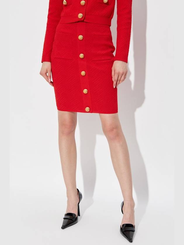 Balmain Skirt With Decorative Buttons, Women's, Red - BALMAIN - BALAAN 3