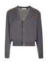 Red Heart Logo Merino Wool Cardigan Heather Grey - AMI - BALAAN 3