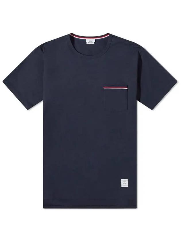 Men's Medium Weight Jersey Tipped Pocket Crewneck Short Short Sleeve T-Shirt Navy - THOM BROWNE - BALAAN 2