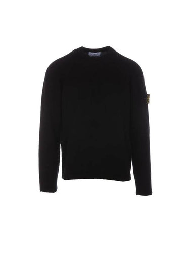 Crew Neck Wool Knit Top Black - STONE ISLAND - BALAAN 1