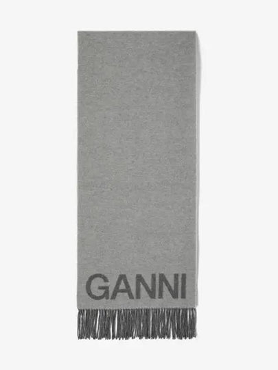 Fringes And Logo Muffler Grey - GANNI - BALAAN 2