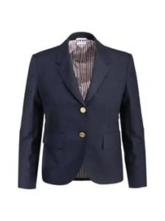 Women's Twill Slim Fit Single Breasted Wool Jacket Navy - THOM BROWNE - BALAAN 2