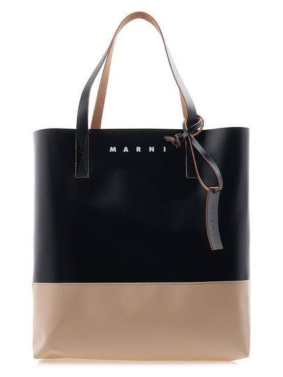 Tribeca Two Tone Deboss Logo Tote Bag Black White - MARNI - BALAAN 2