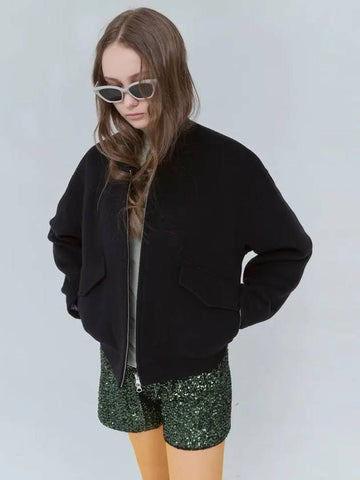 Volume Wool Bomber Jacket Black - VOYONN - BALAAN 1