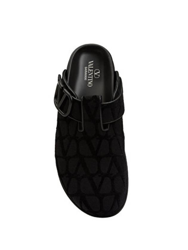 V Logo Monogram Fabric Mule Black - VALENTINO - BALAAN 3