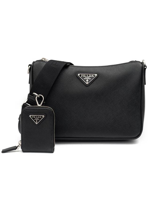 Triangle Logo Saffiano Leather Cross Bag Black - PRADA - BALAAN 2