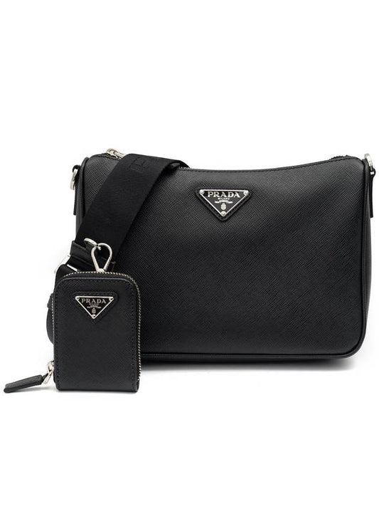 Triangle Logo Saffiano Leather Cross Bag Black - PRADA - BALAAN