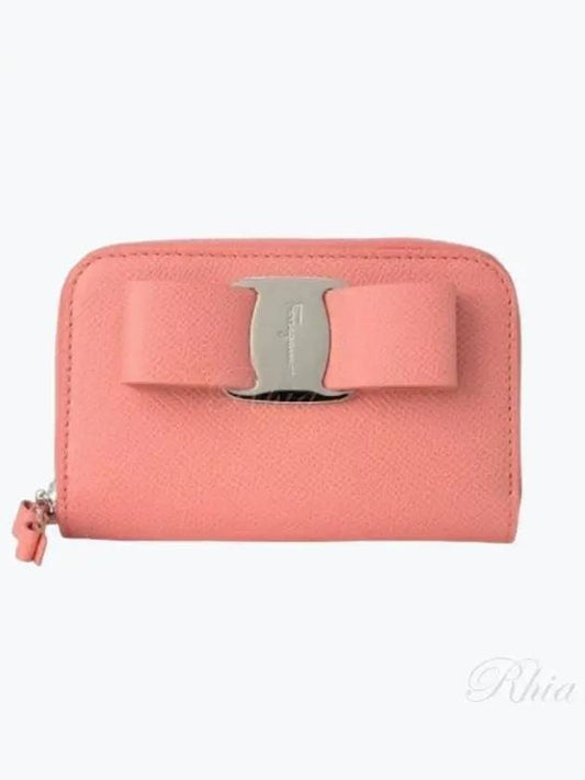 Vara Bow Zipper Card Wallet Coral - SALVATORE FERRAGAMO - BALAAN 2