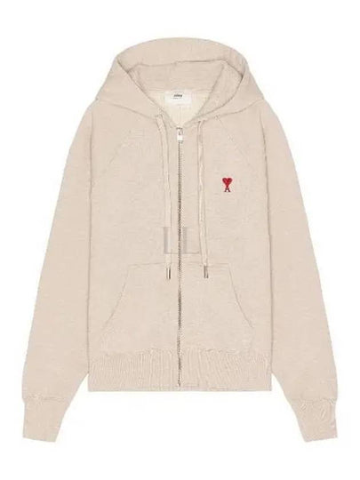 Small Heart Logo Cotton Zip Up Hoodie Light Beige - AMI - BALAAN 2