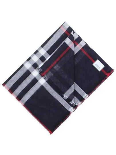 Check Lightweight Wool Silk Scarf Navy - BURBERRY - BALAAN 2