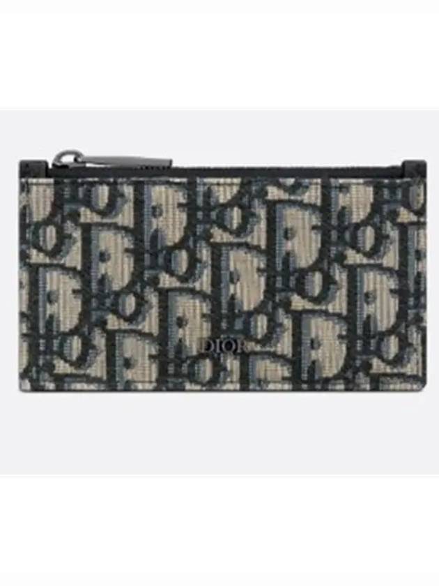 Oblique Jacquard Zipper Card Wallet Black Beige - DIOR - BALAAN 2