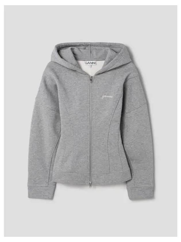 Heavy fleece zip up hooded sweatshirt hoodie light gray domestic product GM0024092545809 - GANNI - BALAAN 1