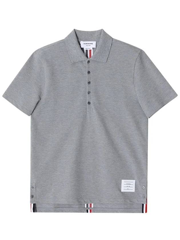 Men's Cotton Pique Center Bag Striped Short Sleeve Polo Shirt Grey - THOM BROWNE - BALAAN 3